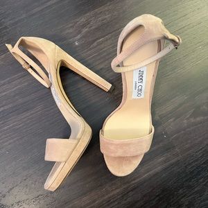 Jimmy Choo Misty 100 suede platform sandals in Antique Rose